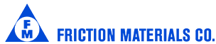 Friction Materials Co. logo — blue triangular FM mark